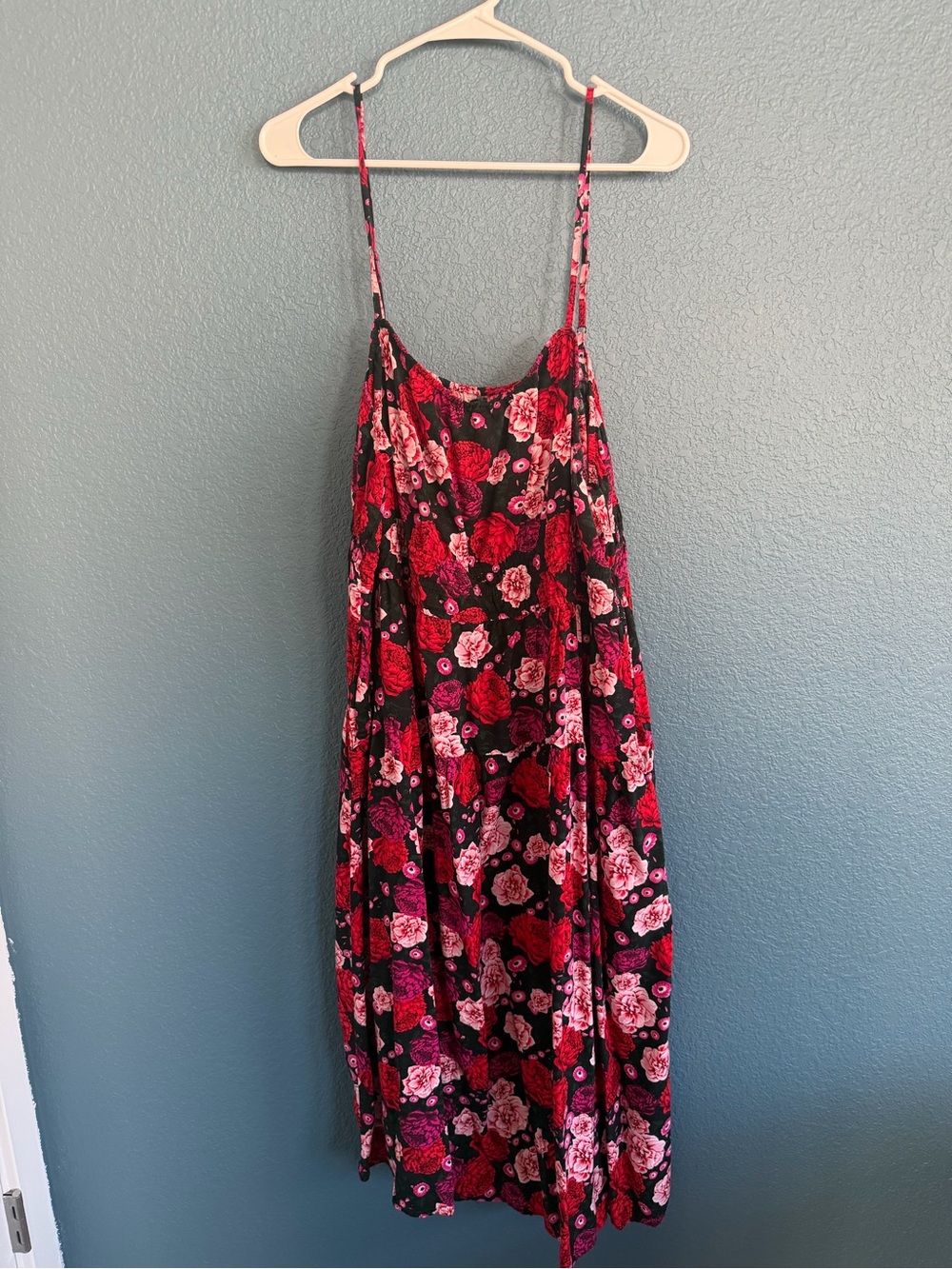 Old Navy Black Maxi Slip Dress with Red & Pink Floral Print